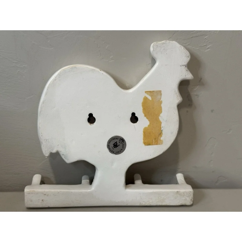 Vintage Ceramic Rooster Chicken Kitchen Towel Or Apron Hanger Holder 4 Hook